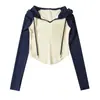 Camiseta de manga ranglán de cinco colores estilo europeo y americano para mujer, nueva de otoño, con capucha y cordón, camiseta curva de celebridad de internet