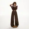 Pantalones de pierna ancha holgados de cintura alta estilo retro americano de 2 colores, versátiles y elegantes, con una caída fluida, perfectos para otoño/invierno, jeans de pierna recta para mujer, pantalones largos