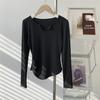 Talla Extra Grande Moda Ropa Suave para Danza Plisada de Manga Larga para Mujer Principios de Otoño Cintura Alta Ropa de Práctica de Danza Moderna Camisetas Tops de Moda