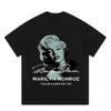 Camiseta de Manga Corta de Algodón Puro con Estampado Directo en Spray de Tinta Blanca Camiseta de Marca Trendy High Street Holgada Transfronteriza