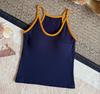 Camisole Quente Escovada com Gola U de Cor Contrastante Feminina para Outono e Inverno com Bojo Top Camisa de Base para Usar por Baixo ou por Cima
