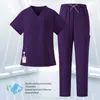 Conjunto de dos piezas de uniforme de enfermera de hospital dental modelo nuevo hecho a medida, unisex de manga corta y pantalón largo con cuello en V, ropa de trabajo