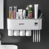 Soporte Magnético para Cepillos de Dientes de Pared Dispensador Automático de Pasta de Dientes Fuerte Adsorción Taza Magnética Juegos de Accesorios para Baño