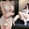 Conjunto de Lingerie Sexy, Uniforme, Não Precisa Tirar o Pijama, Camisola, Saia de Quadril Sexy Tamanho Grande Estilo Puro Desejo, Renda Decote Baixo Profundo V