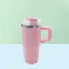 Taza de coche con asa de 14 oz transfronteriza, termo de acero inoxidable 304, taza fría portátil para coche con popote, venta al por mayor