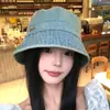 Sombrero de Pescador Retro de Mezclilla Japonés para Mujer, Estilo Coreano, Cubre Rostro, Versátil, Hace que la Cara se Vea Más Pequeña, Sensación de Alta Gama, Circunferencia de Cabeza Grande