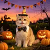 Disfraz de Halloween para Mascota Calabaza Estampado de Araña Sombrero Puntiagudo de Mago Gato Perro Caballero Corbata de Moño Collar Accesorio para Foto