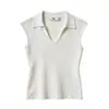 Camiseta sem mangas gola polo estilo coreano com decote em U para mulheres, colete de tricô, top de verão feminino com design de alta qualidade