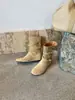 Botas Khaki Meilaad com Salto Aumentado e Solado Grosso para Mulheres Novo Estilo Outono 2026 para Combinar com Saias, Botas de Cano Curto Retrô Birkenstock Stacky para Mulheres