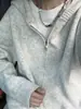 Suéter com capuz de tricô branco e cinza, estilo casual de outono masculino, cardigã com zíper, jaqueta retrô americana para casal