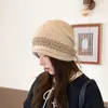 Gorro de Punto Jacquard Retro Otoño e Invierno Protección contra el Frío Calidez Dobladillo Enrollado Gorro de Lana de Moda Versátil Holgado para Mujer Gorro Postparto