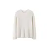 Suéter de cachemira versátil para otoño e invierno, nuevo, con borde enrollado de terciopelo, cuello redondo, manga larga, simple, básico, de moda, para la oficina