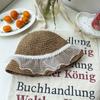 Sombrero de Paja con Encaje Tejido a Mano y Perlas para Mujer, Protección Solar y Sombra para el Verano, Sombrero de Pescador que Afina el Rostro, Sombrero para el Sol de Vacaciones en la Playa