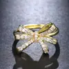 Anillo Geométrico Abierto de Lujo Ligero con Incrustaciones de Circonita y Forma de Moño de Cobre, Anillo Versátil para Mujer