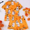 Comercio exterior transfronterizo estilo europeo y americano estampado de Halloween ropa de casa manga corta tejido ignífugo transpirable conjunto de pijama para niños
