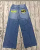 Jeans Personalizados Estilo Americano con Bordado de Murciélagos Retro, Pantalones de Calle Harajuku Holgados para Hombre, Jeans Casuales