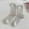 Meias Baggy Estilo Ballet para Mulheres, Meias Finas de Verão até a Panturrilha, Meias Respiráveis de Renda com Bolinhas Estilo Miu, Borda Enrolada, Sem Costura