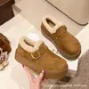 2026 Nuevo Estilo Zapatos Birkenstock de Felpa con Suela Gruesa para Mujer Invierno Exteriores Slip-on Zapatos de Algodón Cálidos que Aumentan la Altura Casual Zapatos de Una Sola Pieza