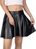 Mini Saia Feminina Casual Moda Flare Plissada Efeito Molhado Linha A, Saia Metálica Rodada Brilhante Elástica de Cintura Alta para Skate