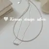 Collar Elegante de Plata de Ley S925 con Diseño de Nicho Estilo Coreano, Tubo de Plata Cepillada, Perla Pequeña, Doble Capa, con un Toque de Alta Gama para la Clavícula