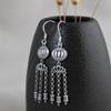 Pendientes de plata de ley S925 estilo nacional vintage para mujer, estilo étnico, festivos, con borlas largas y pétalos de linterna.