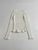 2026 Estilo Europeo y Americano Ajuste Delgado Primavera y Otoño Nuevo Blanco Cuello Redondo Manga Larga Casual Tejido de Panal Cardigan Superior