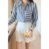 Toma Real de Ropa Femenina de Comercio Exterior: Elegante Ropa Nueva de Otoño para Mujer, Camisa de Gasa Rayada con Solapa, Cárdigan, Camisa, Camiseta Básica