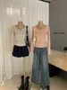 Liquidación, Sin Devoluciones ni Cambios. Camiseta Básica de Canalé Versátil Ajustada de Cuello Redondo y Manga Larga Estilo Chica Picante W8315