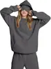 Conjunto de Moletom Feminino Outono/Inverno Cor Sólida Soltinho com Máscara de Olho e Calça Jogger Conjunto Casual de Duas Peças