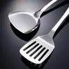 Pala de cocina de acero inoxidable con mango de madera de durazno dorado Sanli engrosada juego de utensilios de cocina para el hogar espátula de acero inoxidable cuchara de sopa colador