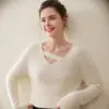 Elegante Suéter de Cachemira con Cuello en V para Mujer 2025 Nuevo Estilo Perezoso Suéter Simple de Punto Básico Versátil