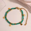 Pulseira de Metal em Aço Inoxidável em Estoque, Pulseira de Aço Titânio com Pedra Natural Transfronteiriça para Mulheres, Joia de Alta Qualidade com Textura Martelada em Ouro 18K