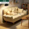 Sofá perezoso moderno estilo crema para salas de estar pequeñas, sofá plegable para dormitorio, sofá doble pequeño para apartamentos de alquiler, tela