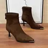 Botines Cortos de Punta Estilo Coreano para Mujer, Tacones Altos Otoño/Invierno con Forro de Felpa para Calidez, Botas Adelgazantes con Cremallera Trasera, Elegantes Botas de Moda con Tacón Fino