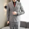 Traje Traje para Hombre Nuevo Traje de Negocios Cruzado Estilo Coreano para Hombre Traje Ajustado Chaleco Pantalones Traje de Tres Piezas para Hombre