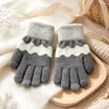 Luvas de Inverno para Crianças Cinco Dedos Pelúcia Espessadas Médias e Grandes Crianças Meninos Meninas Estudantes Tricotadas Quentes para Proteção ao Frio ao Ar Livre