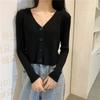 2023 Otoño/Invierno Nueva Ropa de Mujer Coreana Color Sólido Básico Joker Base Top Delgado Cuello en V Cárdigan de Punto de Manga Larga