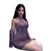 Lencería Floral y Sexy, Cheongsam Sexy sin Hombros, Nuevo Estilo Chino Hebilla Encaje, Corte Ajustado, Estilo Pura Pasión, Chal Morado, Dropshipping