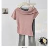 Encaje Estilo Lujuria Pura Empalme Tirantes Hombro Inclinado Manga Corta Suéter para Mujer Verano Irregular Adelgazante Top Corto
