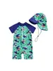 0-6,6-12M,12-18M,18-24M,2-3A traje de baño infantil de tres piezas con gorro dividido