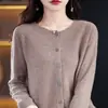 Camiseta de primera capa para mujer, chaqueta lista para usar transfronteriza, suéter de primavera para mujer, cárdigan de punto de cuello redondo, estilo fino, sin costuras transfronterizo