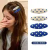 Pinza BB ovalada de estilo coreano retro con bloques de color y lunares, accesorio para el cabello de pinza lateral con textura única para flequillo