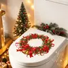 Cubierta de asiento de inodoro de lujo con corona de Navidad roja y dorada, pegatina decorativa autoadhesiva para asiento de inodoro de baño, pegatina decorativa festiva