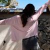 Chaqueta fina de punto de seda helada para mujer, cárdigan con protector solar, camiseta de tirantes de verano 2024, camisa blanca con aire acondicionado