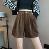 Shorts Negros de Pierna Ancha Estilo Hong Kong para Mujer, Shorts de Pana A-Line Adelgazantes de Cintura Alta, Shorts Casuales Petite para Botas