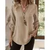 Camisas de Nuevo Estilo para Mujer, Comercio Exterior Transfronterizo Europeo y Americano, Primavera y Verano 2026, Casual Holgadas de Talla Grande, Cuello en V, Color Sólido
