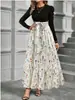Em Estoque Transfronteiriço Europeu e Americano Novo Vestido Longo Estampado de Manga Longa Linha A para Mulheres Primavera e Outono, Elegante Vestido Longo para o Trabalho