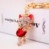 Chaveiro Gato da Sorte Cravejado com Diamantes Cool Hee Fofo Acessórios para Bolsa Feminina Pingente de Gatinho Metal Chaveiro Pequeno Presente 148