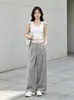 Cintura de patchwork de lunares con pespuntes, pantalones deportivos de chándal, pantalones casuales, nuevo estilo coreano de verano, pantalones rectos simples de pierna ancha hasta el suelo