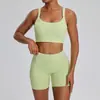 Conjunto de shorts de yoga estilo europeo y americano para realzar glúteos, pantalones de fitness de cintura alta con control de abdomen, conjunto de sujetador deportivo para mujer, transpirable, cómodo y ajustado como una nube